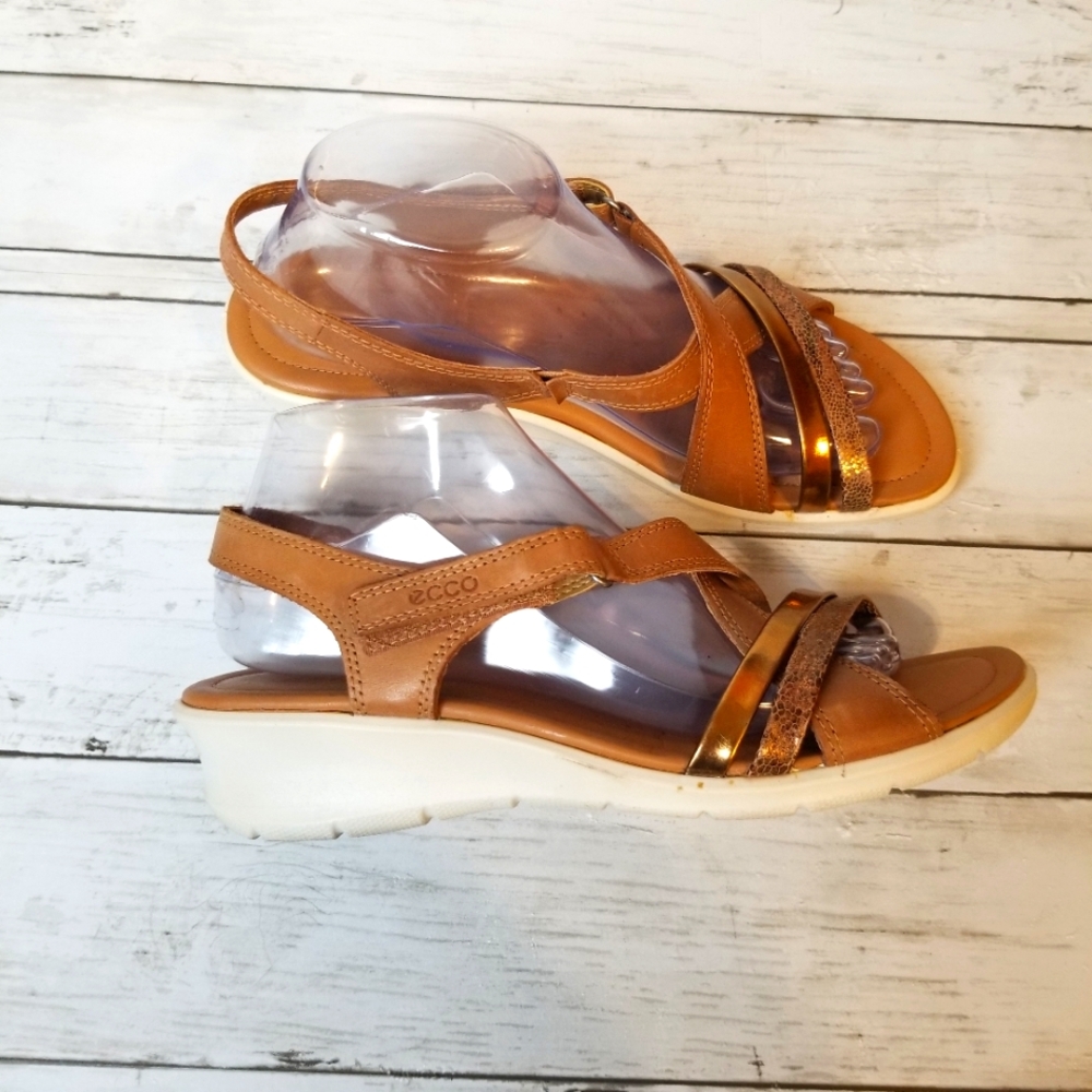 Ecco Felicia Leather Mini Wedge Heel Strappy Sandal